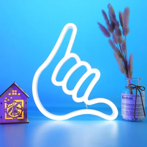 Vista 12 de ENUOLI Shaka Hand - Letreros de neón LED para decoración de pared, lámparas nocturnas alimentadas por USB y baterías, letreros iluminados para Rosa