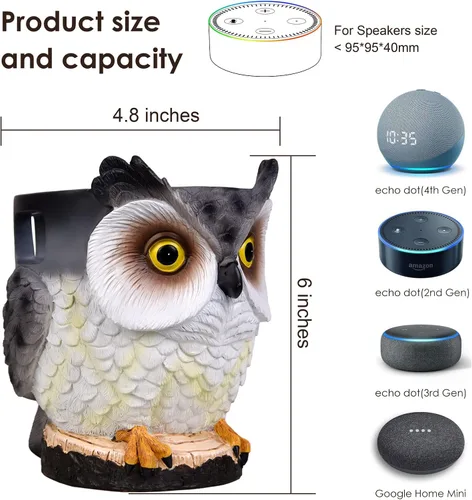 Vista 2 de Soporte de búho, estatua de búho, soporte inteligente para altavoz Echo Dot 4ª/3ª/2ª y 1ª generación, Google Home Mini/Google Nest Mini