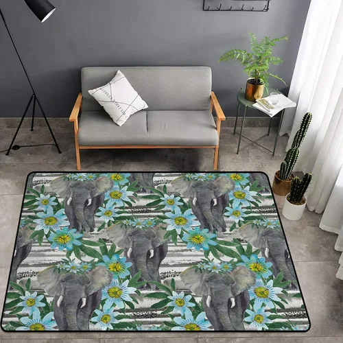 Vista 9 de Alfombra de esponja lavable para niños y niñas, dormitorio, sala de estar, elefante africano, exótico, selva, animales salvajes, antideslizante