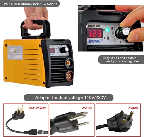 Vista 5 de HONE ARC – Soldadora 110V/220V, Soldador de palo real de 140Amp, máquina de soldadura digital IGBT inversor con pantalla LCD, arranque en caliente