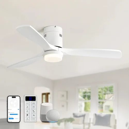 Vista 16 de Sofucor 52 Inch Smart Wood Low Profile Ceiling Fan with Light, Flush Mount