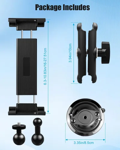Vista 6 de Soporte para tableta con base de succión, soporte giratorio de 360° para tabletas iPad Samsung de 6 a 11 pulgadas, soporte universal de aluminio