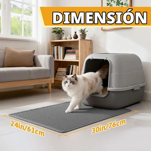 Vista 2 de Pieviev - Alfombrilla grande para arena de gato Honeycomb Litter Trapping Mat Captures Scattered Particles to Stop Tracking, Waterproof Base Gris