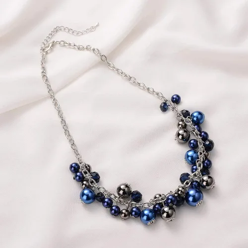 Vista 4 de Collares con colgante de cadena corta para mujer, joyería de moda de plata con perlas y cuentas de cristal, regalos de cumpleaños para mujer
