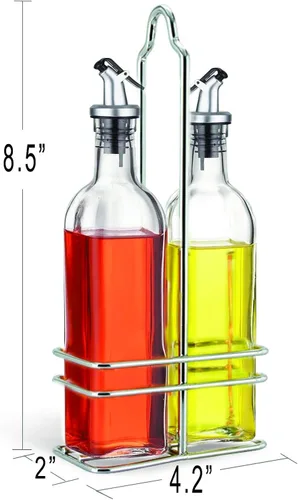 Vista 5 de CUISINOX Juego de botellas de aceite y vinagre con organizador de alambre