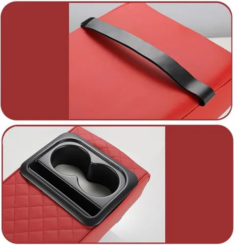 Vista 4 de Funda para consola central de coche, de cuero de microfibra con 2 portavasos, accesorios interiores universales para automóvil, negro