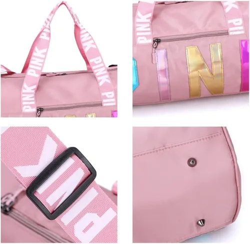 Vista 8 de GUMII Bolsa deportiva grande para mujer, bolsa de lona rosa, bolsa de gimnasio, bolsa de viaje, bolsa de entrenamiento, bonita bolsa