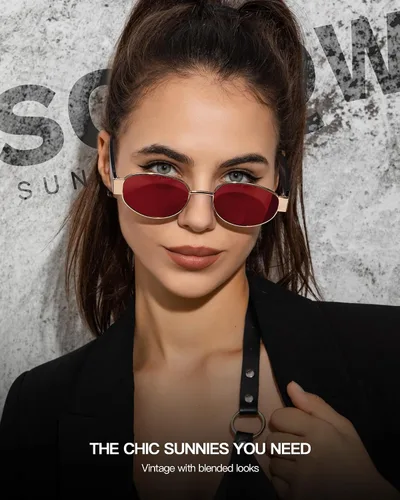 Vista 2 de Lentes de sol ovalados retro para mujer, diseño vintage de los años 90, lentes de sol modernos