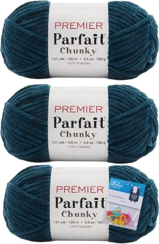 Vista 10 de Premier Yarns Parfait - Paquete de 3 unidades de felpilla gruesa de 3.5 onzas, peso supervoluminoso, paquete de 3 unidades con soportes para punto