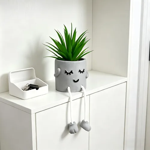Vista 6 de Zerzsy - Suculentas artificiales en macetas de cemento con patas colgantes, decoración de estantes de cocina, decoración de estantes de baño