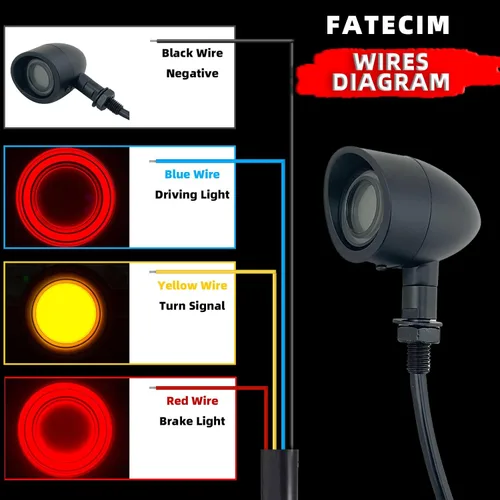 Vista 4 de FATECIM 2 luces traseras LED para motocicleta, intermitentes, luces de freno con visera, luces traseras de motocicleta, intermitentes traseros
