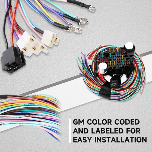 Vista 4 de Kit de arnés de cableado de 21 circuitos y 17 fusibles, arnés de cable universal extra largo para automóviles compatible con GM Chevy Mopar Hotrods