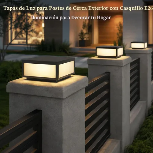 Vista 2 de SLAWA Tapas de poste al aire libre con base de montaje en muelle Lámparas de tapa de columna negro impermeable poste lámpara de pilar cuadrado (40cm)