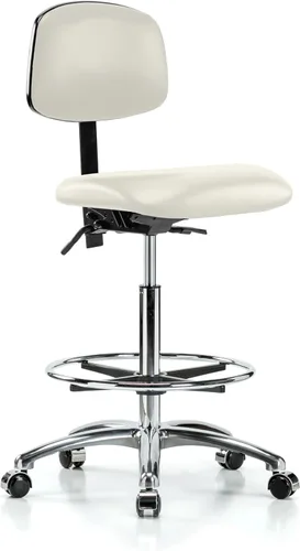 Vista 70 de Perch - Silla de laboratorio con ruedas cromadas con soporte de respaldo ajustable, altura del escritorio de 17 a 22 pulgadas, tela negra