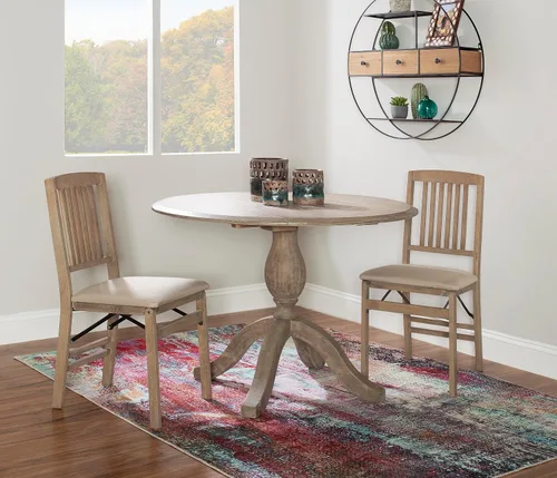Vista 7 de Linon Keira - Juego de 2 sillas plegables de madera rústica natural con asiento tapizado beige y respaldo de misión