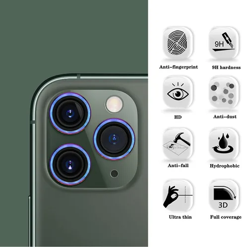 Vista 5 de SUWEI Protector de lente de cámara, para iPhone 11/12/12Mini, cubierta de anillo de lente de aleación de aluminio, protector de pantalla