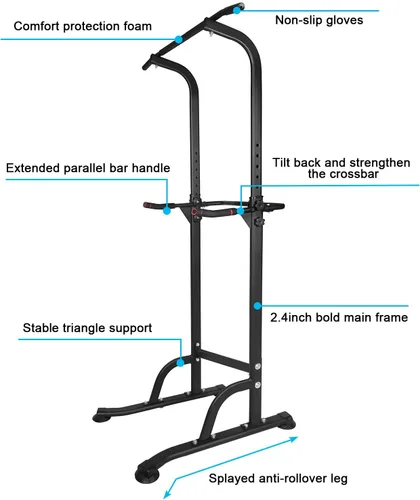Vista 2 de Power Tower - Estación de inmersión de entrenamiento con barra de dominadas, altura ajustable, soporte de inmersión multifunción para gimnasio