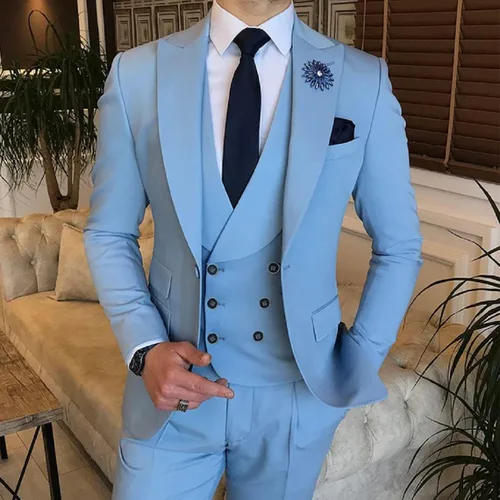 Vista 2 de Wangyue Trajes de 3 piezas para hombre, traje ajustado de doble botonadura, traje de baile de graduación, boda, fiesta, esmoquin, chaqueta, chaleco