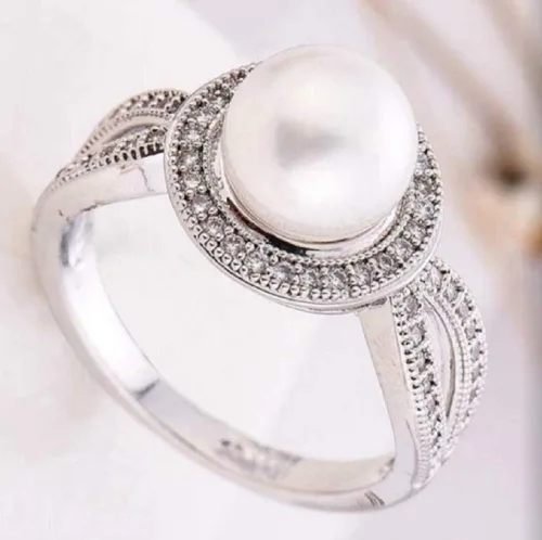 Vista 4 de Lzz Fashion Lady 925 Anillo de plata esterlina perla blanco zafiro blanco perla cultivada de agua dulce y circonita cúbica anillo de joyería de boda