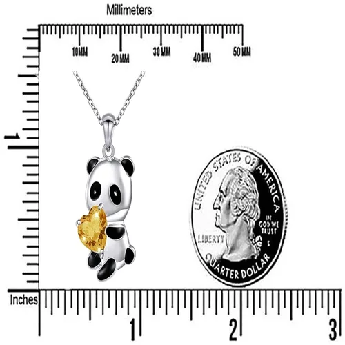 Vista 7 de YienDoo Gargantilla de cristal con diseño de panda, collar de corazón de cristal amarillo, panda con colgante de oso panda, collar de amor