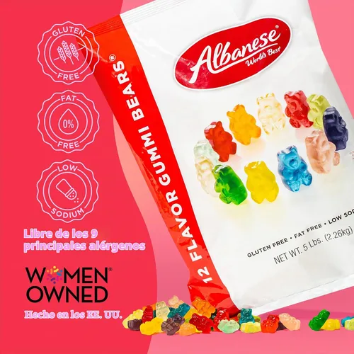 Vista 4 de Albanese World's Best 12 osos Gummi de sabor, bolsa de 5 libras Gomitas suaves y masticables, sin gluten, sin grasa, cereza, frambuesa azul, mango