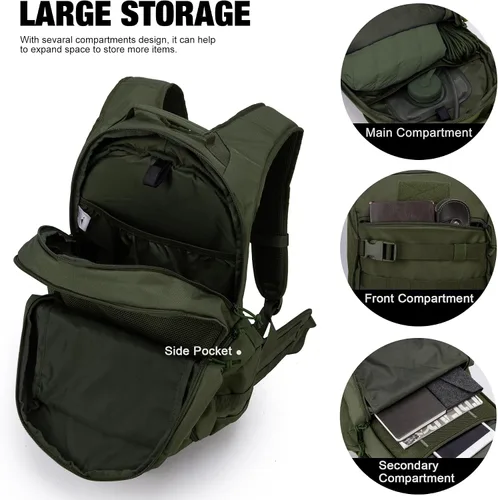 Vista 4 de Mardingtop 28L/35L mochilas tácticas Molle senderismo mochilas para acampar senderismo militar viajes motocicleta, Verde militar, 35 L