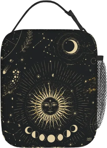 Vista 6 de Sun and Moon Mystic Goth Witchy Fiambrera reutilizable con aislamiento, bolsa de almuerzo térmica para niños, niñas, escuela, hombres, mujeres