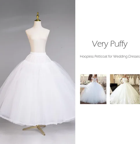Vista 6 de CEZOM 8 capas de tul Hoopless Enagua Crinolina Underskirt para vestidos de novia MPT018 blanco, Blanco