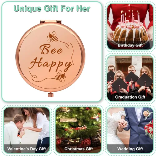 Vista 6 de Regalo de abeja para mujeres, regalos para amantes de las abejas de la miel, regalos para niñas, regalos inspiradores, espejo de maquillaje compacto