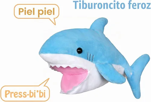 Vista 2 de ICE KING BEAR Lindo titere de mano de tiburón de peluche azul - Juguete de peluche - 14 pulgadas de largo