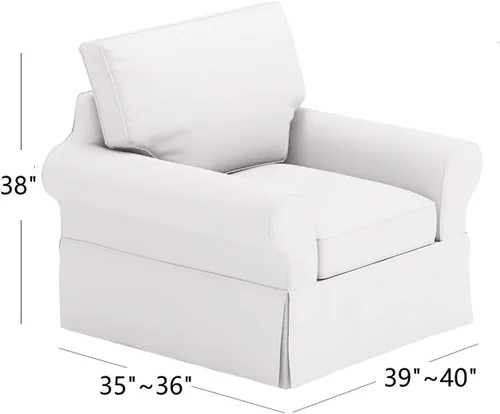Vista 4 de Funda de sofá de algodón compatible con silla básica Pottery Barn PB, ancho: 39.5 pulgadas Color blanco básico resistente de la funda del sillón