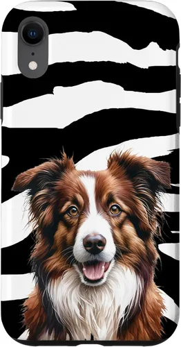 Vista 8 de Funda con estampado animal de cebra para iPhone 15, color marrón Border Collie