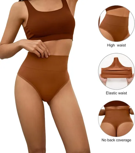 Vista 2 de DEANGELMON Tangas de cintura alta sin costuras para mujer, ropa interior elástica para entrenamiento