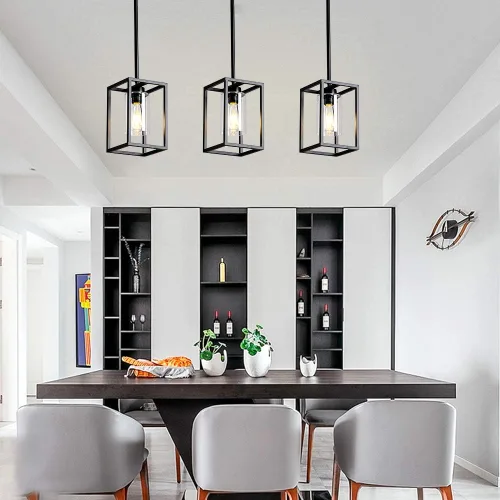 Vista 3 de XILICON Candelabro de Vestíbulo de 1 Luz Negro de Granja para Comedor Accesorios de Iluminación Colgantes de Techo para Entrada de Vestíbulo