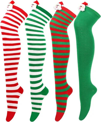 Vista 2 de YELAIVP Conjunto de calcetines altos hasta el muslo de arco iris por encima de la rodilla, accesorios de cosplay, calentadores de piernas para niñas