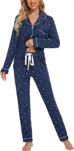 Vista 27 de Leikar Button Up Pajamas For Women Long Sleeve Viscose Soft Pjs Lounge bean paste