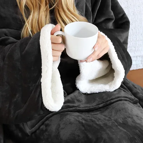 Vista 5 de Catalonia - Manta de forro polar tipo sherpa con mangas, súper suave, cálida y cómoda, de gran tamaño, de forro polar y microplush, con mangas