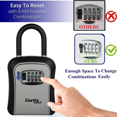 Vista 4 de Caja para llaves con código, caja de seguridad portátil con grillete, cerradura de combinación de 4 dígitos, caja de bloqueo de llave resistente a