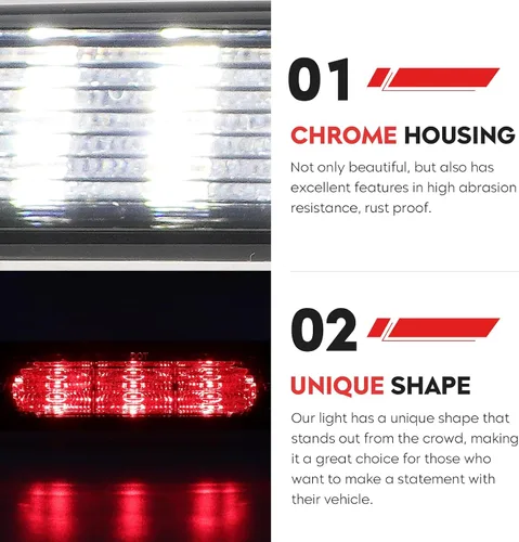 Vista 12 de Tercera tercera luz de freno LED para Ford F150 2015-2017 Lámpara de carga trasera Luz de freno de montaje alto (lente humo de carcasa cromada)