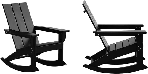 Vista 10 de HDPE Laguna Silla mecedora Adirondack de polietileno para exteriores (juego de 2), color negro