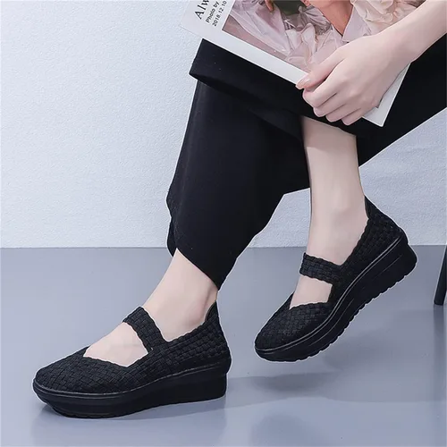 Vista 5 de EnllerviiD - Sandalias de cuña Mary Jane para mujer, zapatos de plataforma con bombas elásticas, cómodos para el trabajo y uso casual 669negro