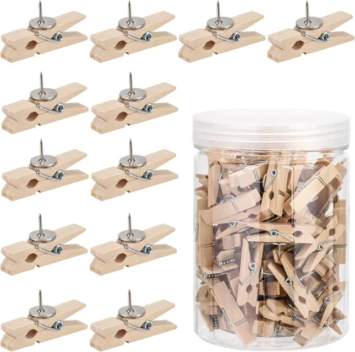 Vista 10 de 100 chinchetas con clips de madera para tableros de corcho, obras de arte para tablones de anuncios, manualidades, proyectos de arte, suministros