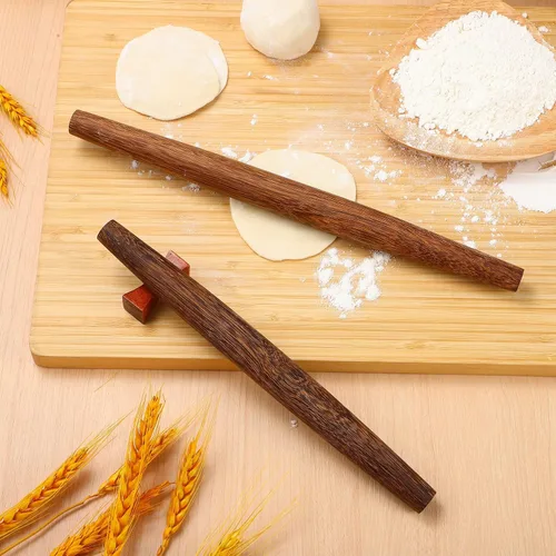 Vista 4 de Rodillo de madera para hornear largo con soporte de palillos para fondant, corteza de pastel, galletas, pastelería, 2 uds