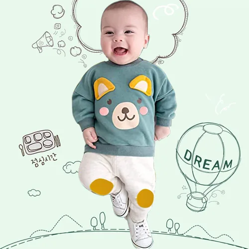 Vista 4 de Ropa para bebé niño pequeño, conjuntos de otoño e invierno, sudadera de manga larga con oso y pantalones, conjunto de 6 meses a 2 años