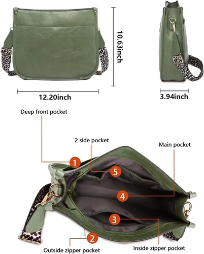 Vista 2 de Vegan Leather Crossbody Bags for Women, Crossbody Purse with Guitar Strap Zipped Pockets Handbag Shoulder Bag