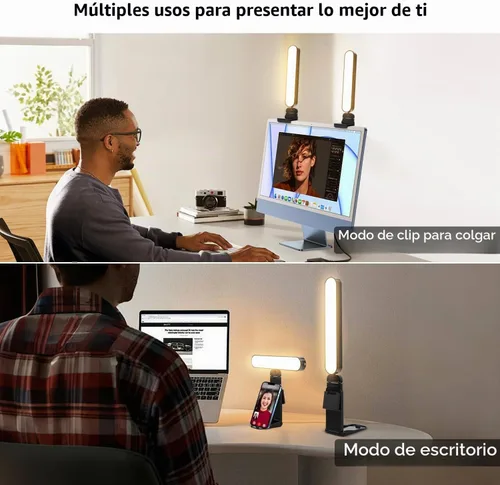 Vista 3 de yAyusi Iluminación de videoconferencia de doble lámpara, luz LED de transmisión con control remoto y táctil, iluminación de zoom para computadora