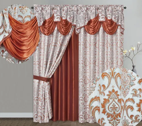 Vista 9 de GOHD Samba Star. Panel de cortina de ventana jacquard con cenefa elegante adjunta y respaldo de tafetán. Juego de 2 piezas. Cada pieza de 54