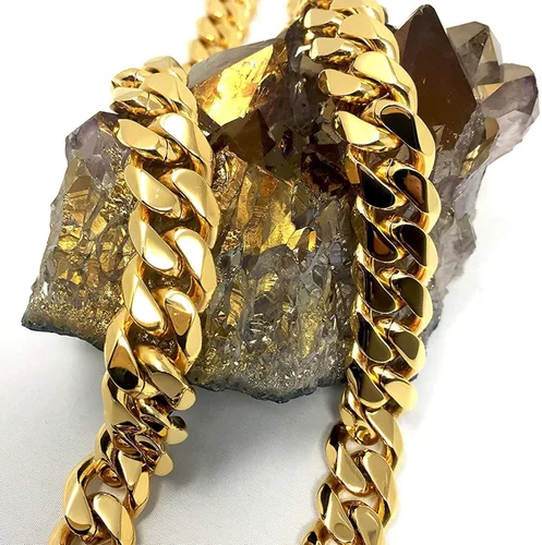 Vista 4 de Hollywood Jewelry Collar de cadena de eslabones cubanos de oro de 24 quilates para hombres, mujeres y adolescentes. Chapado en oro de 0.567in, 14