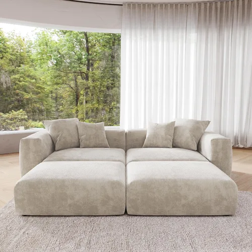 Vista 5 de JACH Sofás Seccionales de Pana para Sala de Estar, Sofá Seccional Modular con Otomanas Chaise, Fundas de Cojines Removibles, Sofá Cama Moderno