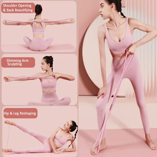 Vista 3 de Figura 8 bandas de resistencia para mujeres y hombres – Cuerda de tracción de silicona de 15 libras para entrenamiento de hombros, espalda y brazos